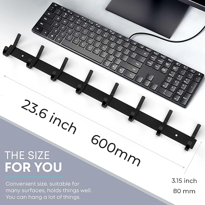 Matte Black Coat Rack Wall Mount – 24 Inch Stainless Steel Hook Rail with 8 Double Coat Hooks – Wall Mounted Entryway Organizer for Coats, Hats, Bags, Towels, Robes, Closet or Bathroom - 2 Pack