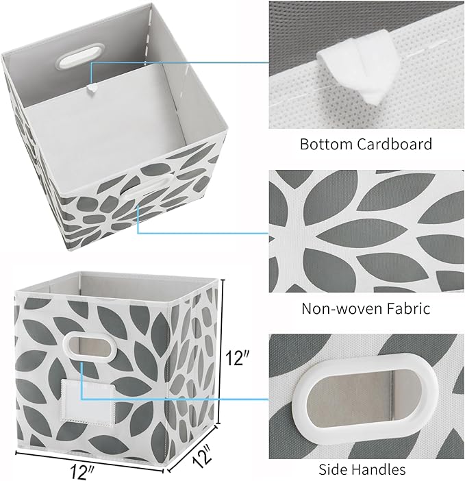 MAX Houser Fabric Storage Bins Cubes Baskets Containers with Dual Plastic Handles for Home Closet Bedroom Drawers Organizers, Flodable, Grey, Set of 4