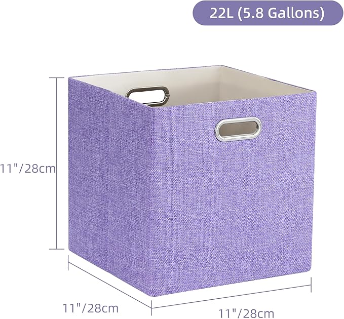 Foldable Cube Storage Bin Organizing Baskets Cubby Boxes Fabric Storage Cubes Organizer Bins with Handles for Organization Shelf Closet, 11"x11"x11", Pack of 4, Purple