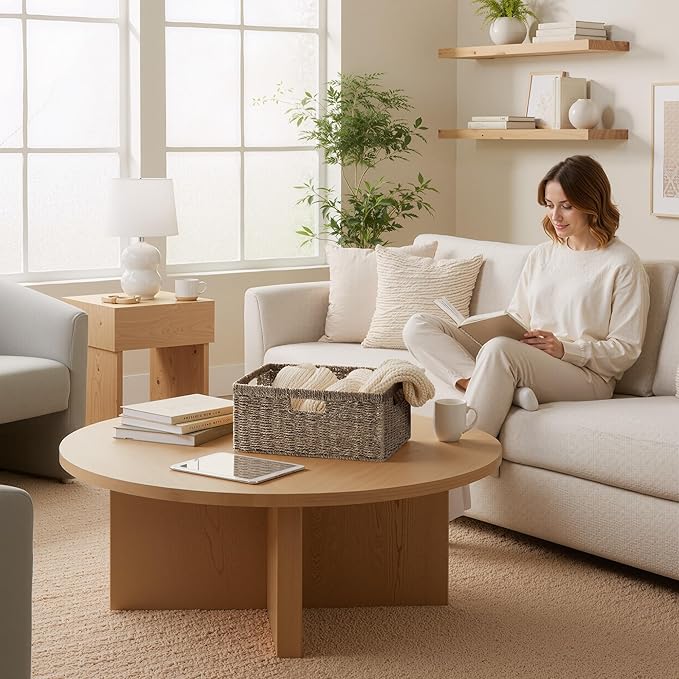 StorageWorks Extra Large Wicker Baskets for Organizing, Seagrass Storage Basket with Built-in Handles, 1 Pack