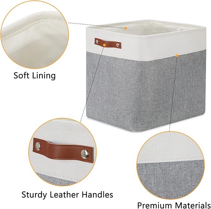 DULLEMELO Extra Large Storage Baskets, Fabric Storage Bins for Organizing Shelves Nursery Toys Books, Closet Baskets and Bins with Handles, White&Grey, 2-Pack