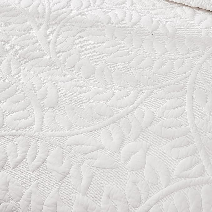 MarCielo 100% Cotton Quilt Set - 3-Piece Embroidered Farmhouse Bedspread & Shams, All-Season Breathable Bedding (Bright White,Queen)