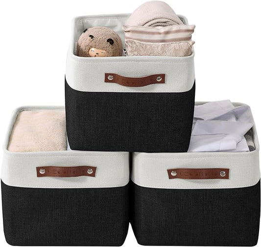 DECOMOMO Storage Bins Fabric Storage Baskets for Shelves, Linen Closet Organization Toys Nursery (Black and White, Large - 3 Pack)