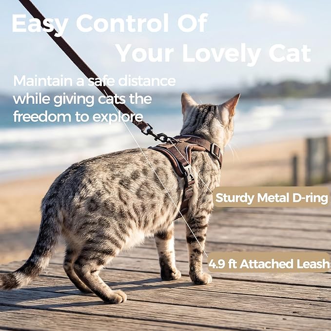 Cat Harness and Leash Set Escape Proof Tactical Small Kitten Harness Emotional Support Cat Vest, Brown, S