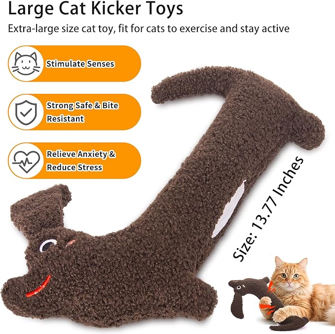 Refillable Catnip Toy for Indoor Cats Kitten, Natural Catnip & Silvervine Safe Teeth Cleaning Kitty Kicker Toy 13.77In, Crinkle Sound Interactive Cat Nip Chew Toys, Brown