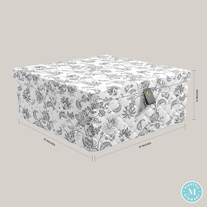 Martha Stewart Essential Collapsible Stackable Decorative Home Storage Organization With Lidded Tops, Lidded Storage Organizer, Bedford Floral