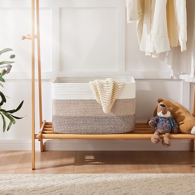 Blanket Basket,Rectangle Woven Baskets for Storage,100L Laundry Basket for Decorative Nursery Blanket,Toys,Dirty Clothes and Magazine in Shelves,Baby Room,and Living Room