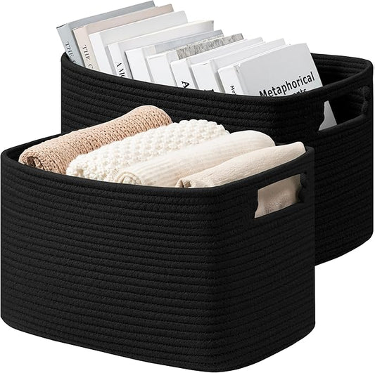 UBBCARE 2 Pack Shelf Baskets, Larger Woven Storage Baskets for Organizing(14.5''L x 9.84''W x 9''H), Basket Organizer for Dog Toys, Books, Clothes, Large Gift Basket, Black