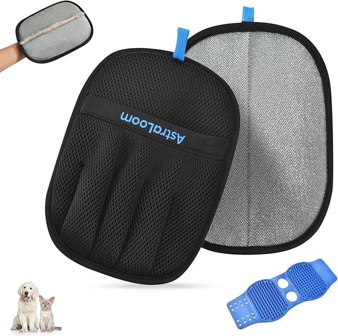 AstraLoom Pet Hair Removal Glove for Cats & Dogs,Reusable Electrostatic Pet Hair Remover Tool for Furniture, Carpet, Clothing, Car Seat (1PCS)