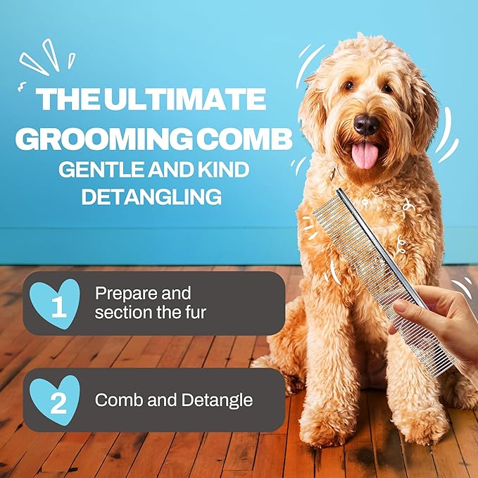Dog Combs for Grooming Matting, Finishing Metal Comb For Dogs, Large Stainless Steel Doodle Dog Grooming Combs, Tackles Mat & Tangles for Poodles, Labradoodle, Cockapoo Pet Comb