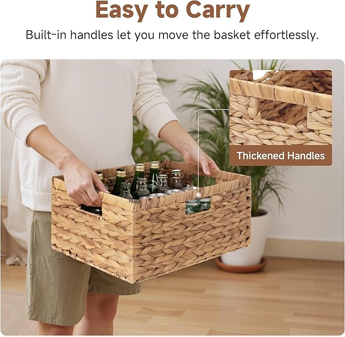 StorageWorks Extra Large Wicker Baskets for Organizing, Water Hyacinth Storage Basket with Built-in Handles, 1 Pack