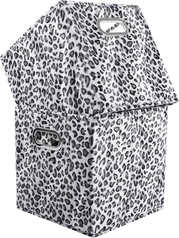 ANMINY 6PCS Storage Cubes Leopard Cheetah Print Velvet Fabric Storage Bins for Shelves, Collapsible Washable Closet Storage Baskets Boxes with Handles for Organizing and Storage -Gray, 11"x 11"x 11"