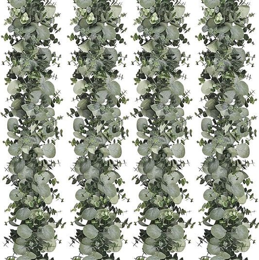 Dolicer 4 Packs 6FT Artificial Eucalyptus Garland, Faux Greenery Garland Hanging Fake Silver Dollar Eucalyptus Leaves Vines for Wedding Backdrop Arch Table Wall Party Home Decor