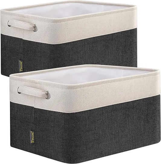BALEINE 2 Pack Fabric Storage Bins for Shelves, Linen Storage Baskets for Organizing, Decorative Closet Bins for Clothes, Home (Black, 12"x8"x8")