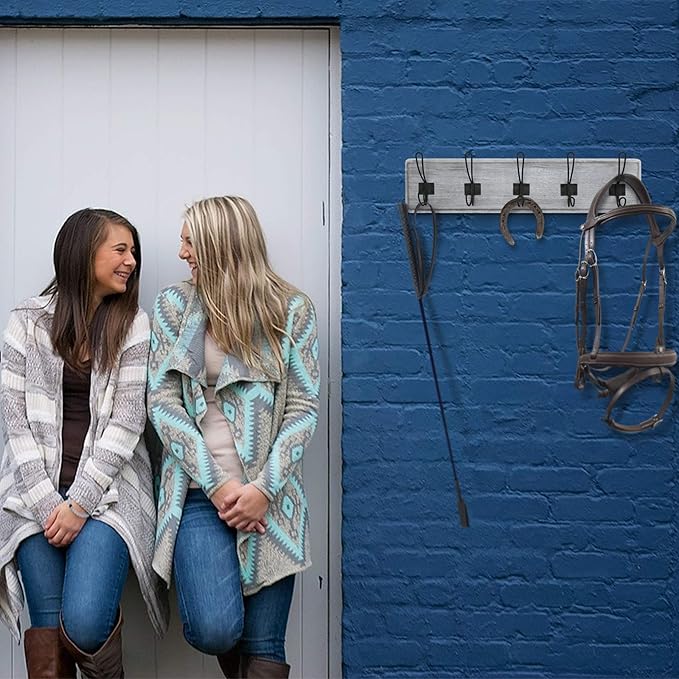 HBCY Creations Rustic Coat Rack - Wall Mounted Whitewash 24" Entryway Coat Hooks - 5 Rustic Hooks, Solid Pine Wood. Perfect Touch for Your Entryway, Kitchen, Bathroom... (Whitewash)