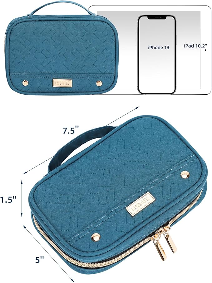 NISHEL Travel Jewelry Case, Holiday Organizer for Necklaces, Earrings, Rings, Bracelets, Watch,Small,Lake-Blue