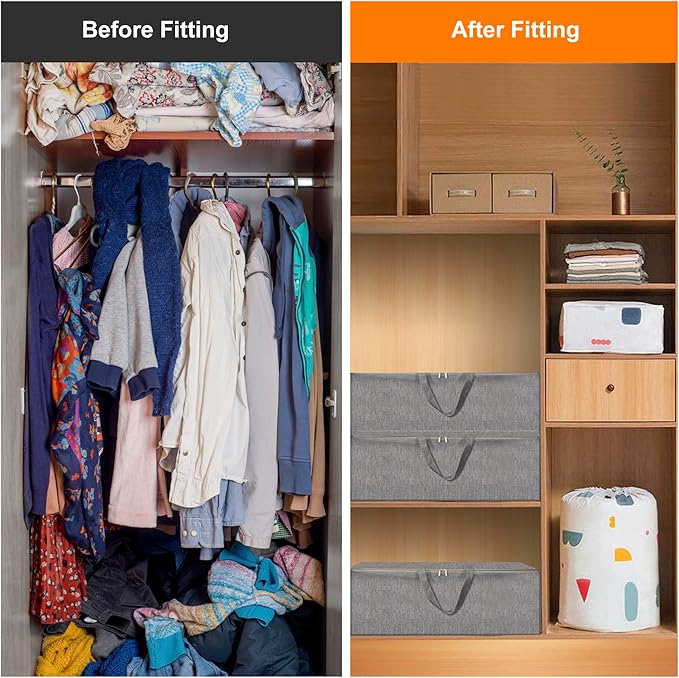 3 Pack 85L Comforter Storage Bags, Extra Large Bedding Storage Bags with Sturdy Zipper and Reinforced Handle, Clear Window, Moving Closet Organizers for Comforters and Blankets, Pillows