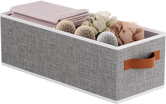 Fabric Storage Cubes 1-Pack, Foldable Open Clothes Boxes, 15 x 6 x 5 Inch Organizer Bins with Double Handles, Closet Basket Containers, Gray