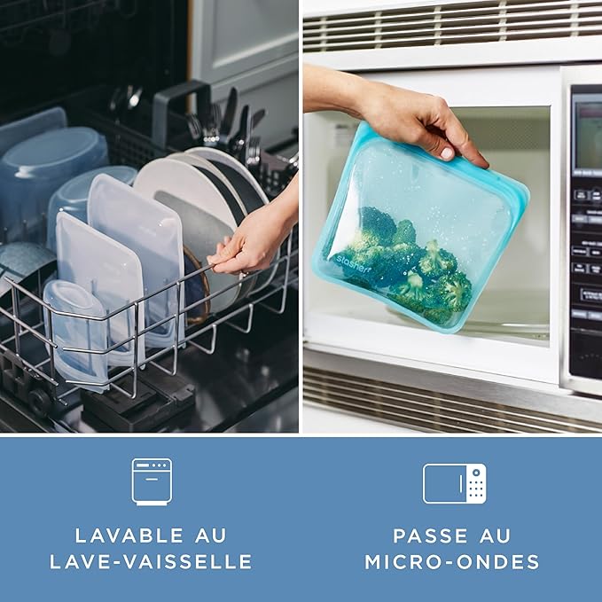 Stasher Premium Silicone Reusable Food Storage Stand-Up Mid Bag, Clear, Microwave, Sous Vide, Dishwasher, Oven and Freezer Safe, BPA Free, Leak-free, Eco-friendly, 56 Oz