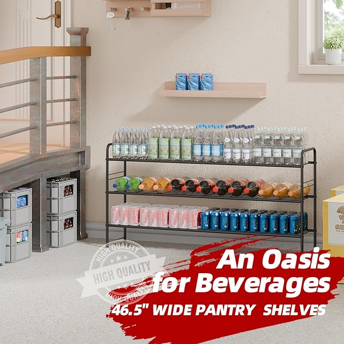 3 Tier Shoe Rack for Closet, 46.5 Inch Extra Long Shoe Storage Organizer for Shelves, Heavy Duty Metal, Easy Assembly, Black