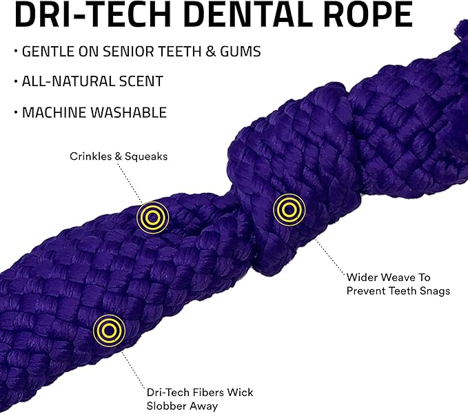 Playology Dog Toys | Dri-Tech Dental Rope Toy for Dogs - Gentle on Teeth | Medium Pork Sausage Scented Toy - Easy to Clean and Made from Non Toxic Materials