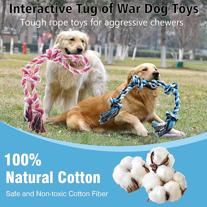 Rope Toy for Dogs, 2 Pack Large Dog Rope Toys for Aggressive Chewers, Heavy Duty Dog Toys for Large Medium Breed, Indestructible Tough Rope Chew Toys Tug of War Dog Toy Teeth Cleaning