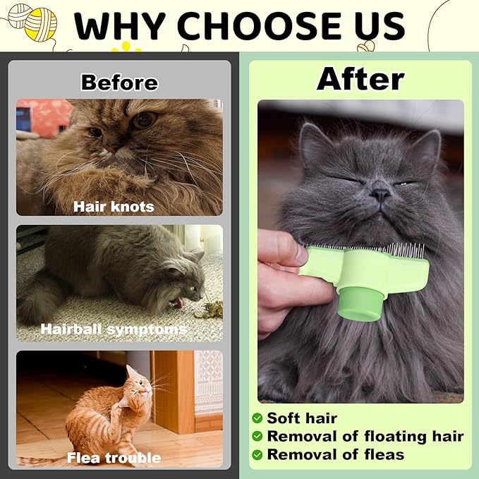 XANGNIER 2 Pcs Pet Hair Removal Comb One-Click Self-Cleaning Grooming Brush, De-Shedding Comb for Short & Long Hair, Pet Grooming Supplies for Cats & Dogs
