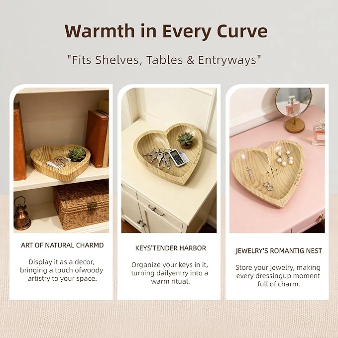 Heart Prayer Bowl with 24 Cards - Christian Heart Shaped Wooden Dough Bowl for Baptism, Handcrafted Religious Gift for Thanksgiving/Christmas/Wedding/Easter, Home Decor Accessory