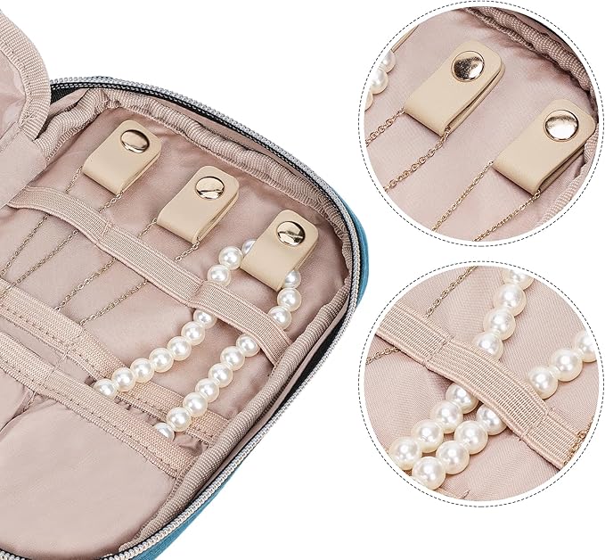 NISHEL Travel Jewelry Case, Holiday Organizer for Necklaces, Earrings, Rings, Bracelets, Watch,Small,Lake-Blue