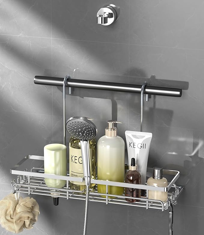 Shower Caddy Hanging on Towel Bar/Handrails/Shower faucet - Shower Rack Hanging Organizer, Bathroom Shower Curtain Caddy non-Slip