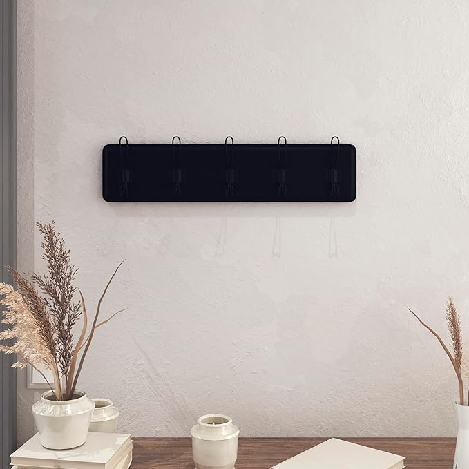 HBCY Creations Black Rustic Coat Rack Wall Mount with 5 Hooks, Solid Pine Wood 24 inch Wall Hooks for Entryway, Mudroom, Hallway, Bathroom - Vintage Farmhouse Style Wall Mounted Towel Rack