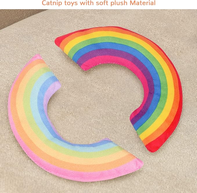 Catnip Toys for Indoor Cats Kitten, Kitty Toys Rainbow Cat Kicker Pillow 2Pcs, Interactive Fun Cat Nip Chew Teeth Cleaning Toys for All Pet Breed