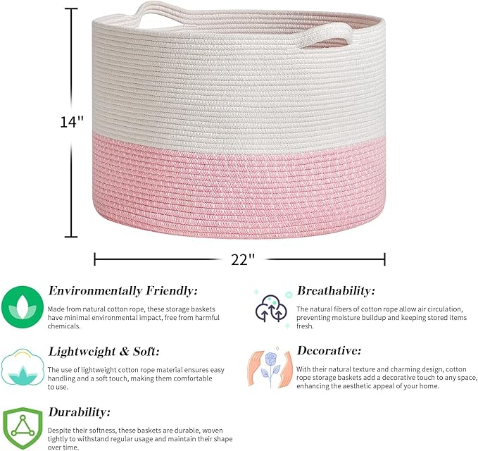 Extra Large Cotton Rope Basket 22" x 14"| Toy Basket