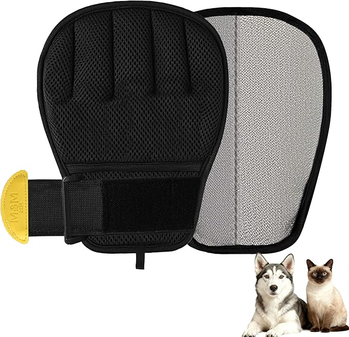 Pet Hair Remover Glove for Cats & Dogs, Patented Adjustable Strap, Reusable Five-Finger Grooming Glove, Non-Slip Fit, Removes Pet Hair from Couch, Carpet, Laundry & Car Seat