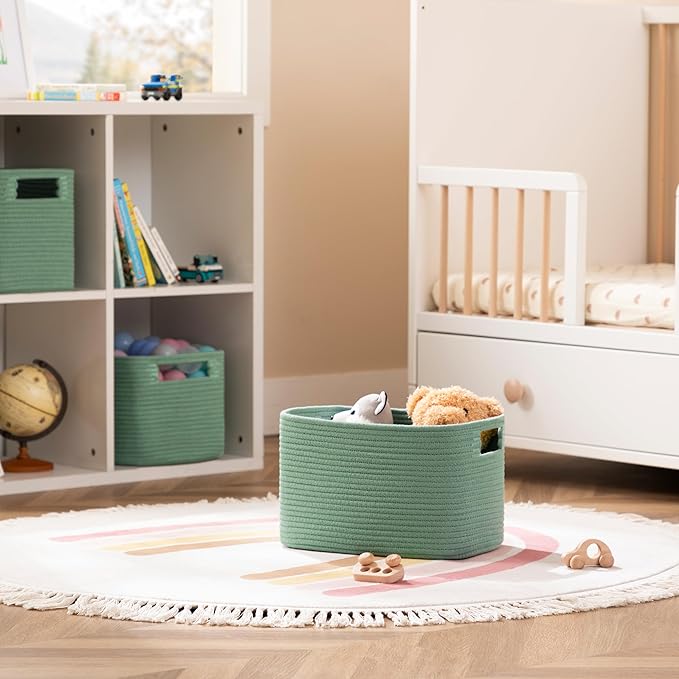 UBBCARE 2 Pack Larger Woven Storage Baskets, 22L Capacity, Grass Green Cotton Rope Shelf Baskets for Organizing Dog Toys, Books, Clothes, Large Gift Basket