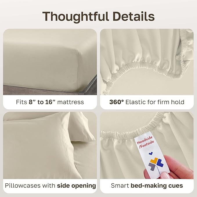 California Design Den - Luxury Full Size Sheet Set - 100% Cotton, 600 Thread Count Deep Pocket Full Size Bed Sheets, Cooling Hotel-Quality Sheets with Sateen Weave - Ivory (Warm Cream)