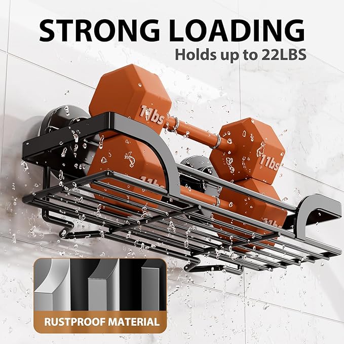 LEVERLOC 2 Pack Shower Caddy Suction Cup, Shower Shelves for Inside, Rustproof Metal Bathroom Storage NO-Drilling Bath Organizer with Large Capacity,Heavy Duty Storage Basket,Home Decor,Black