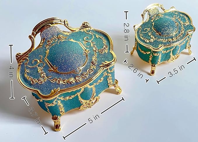 Truewon Princess Jewelry Box, Modern Korean Asian Design Metal Chest Earring Ring Necklaces Storage for Girls (Golden Blue-violet, Small)