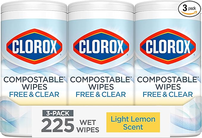 Clorox Free & Clear Cleaning Wipes, Light Lemon Scent, 75 Count, Pack of 3 (Pack May Vary)