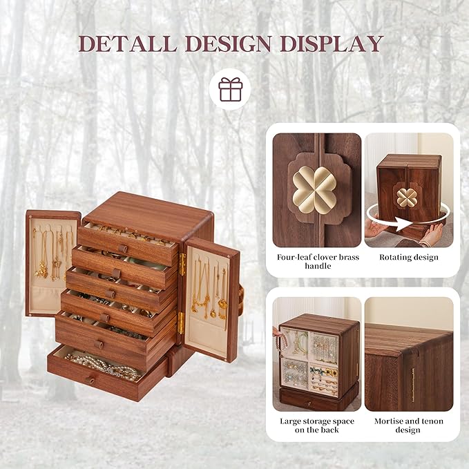 Jewelry Box for Women Wooden Jewelry Box Organizer With Drawers Jewelry Storage Organizer for Earring, Ring, Necklace, Bracelets