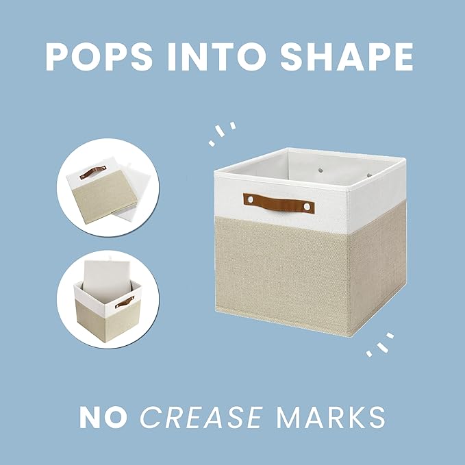 OrganiHaus 11x11 Cube Storage Bins - Set of 4, Fabric Cubby Bins with Vegan Handles, Square Storage Cubes in Gray/Black