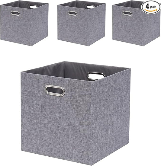 Collapsible Organization Basket Fabric Foldable Box with Handles, 13x13 Cube Storage Bins Set of 4, Thick and Heavy Duty Storage Baskets for Shelves Bedroom Livingroom,Gary