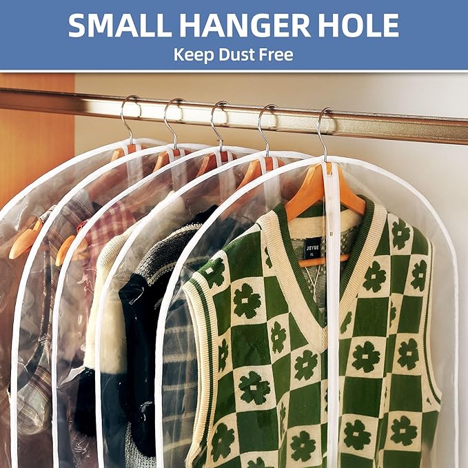 55" All Clear Garment Bags for Hanging Clothes, 5 Packs Dress Bags for Gowns, Plastic Waterproof Garment Covers with Zipper for Long Coats, Dresses, Trench (Set of 5)