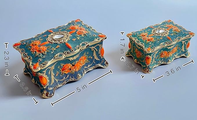 Truewon Jewelry Chest Rose Pastoral Style Metal Box Trinket Vintage Trinket Gemstone Storage Tray Treasure Souvenir Gift Case for Girls Women (Golden Starshine Bluish Violet, Small)