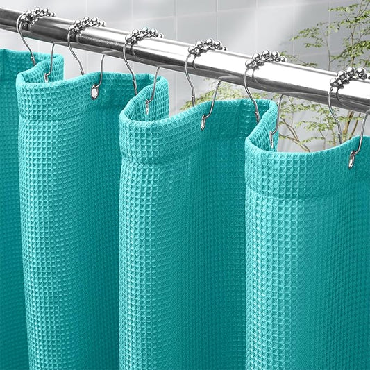 AmazerBath Teal Shower Curtain Waffle Textured, Turquoise Shower Curtains for Bathroom, Thick Fabric Heavy Duty 240GSM, Hotel Quality Bathroom Shower Curtains, Premium Polyester, 72 x 72 Inches