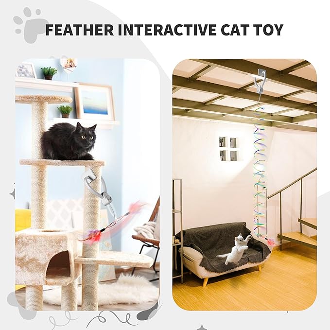Interactive Cat Toys for Indoor Cats, Automatic Hanging Door Feather Toy Mouse & Ribbon Wand Teaser,USB-Rechargeable Self Play Chase Exercise Feather Toys for Bored Indoor Adult & Kitten Cats