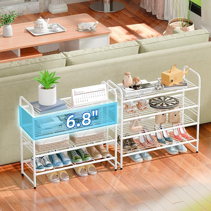 SUFAUY 4-Tier 33" Wide Shoe Rack, Closet Metal Shoe Rack Organizer Heavy Duty, Stackable, White