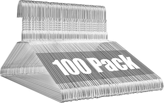 Wire Metal Clothes Hangers Bulk 100 Pack, 16 Inch 12 Gauge Standard Size, Slim Space Saving for Coat Suits Shirts Pants Skirts, Non Slip, Silver