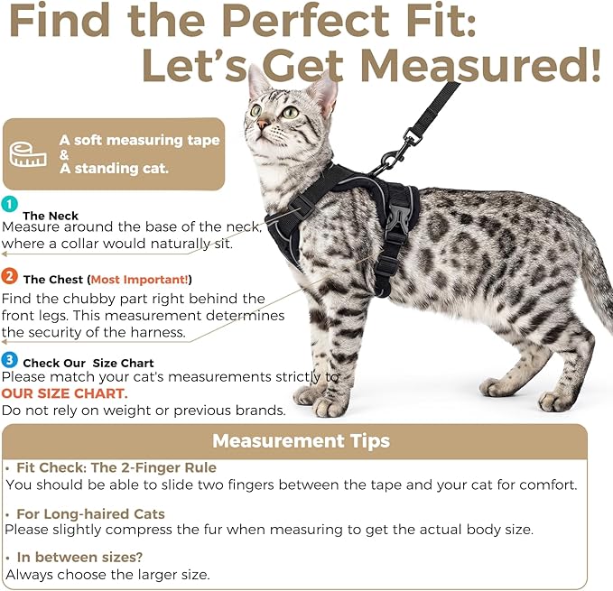 Cat Harness and Leash Set Escape Proof Tactical Small Kitten Harness Emotional Support Cat Vest, Black, S