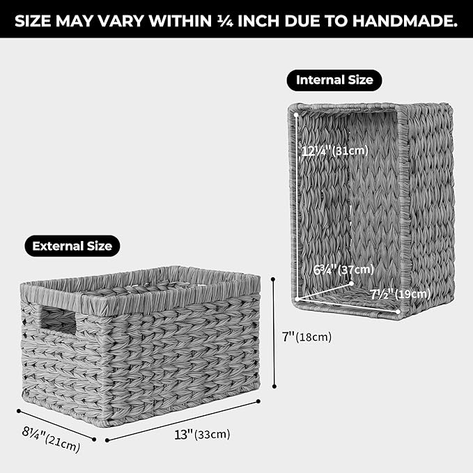 GRANNY SAYS Wicker Baskets with Handles - Gray Storage Baskets (2-Pack) for Organizing Cabinet, Coffee Table